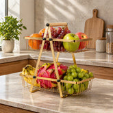 2-Tier Carry & Serve Fruit Basket – With Wooden Handle