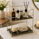 2-Tier Elite Vanity Tower – Gold Metal with Wooden Trays
