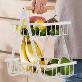 2-Tier Carry & Serve Fruit Basket – With Wooden Handle