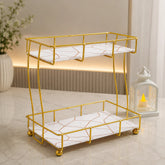 2-Tier Rectangular Golden Vanity Stand – Wooden Base
