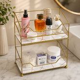 2-Tier Elite Vanity Tower – Gold Metal with Wooden Trays