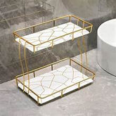 2-Tier Rectangular Golden Vanity Stand – Wooden Base