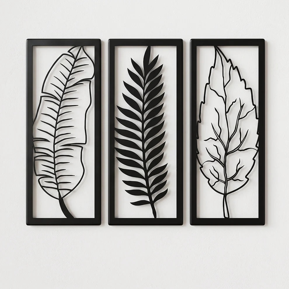 Metal Leaf Wall Art 3 Panels – Home Wall Decor Pack of 3