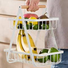 2-Tier Carry & Serve Fruit Basket – With Wooden Handle