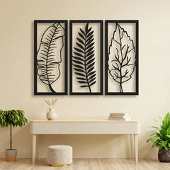 Metal Leaf Wall Art 3 Panels – Home Wall Decor Pack of 3