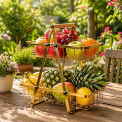 2-Tier Carry & Serve Fruit Basket – With Wooden Handle