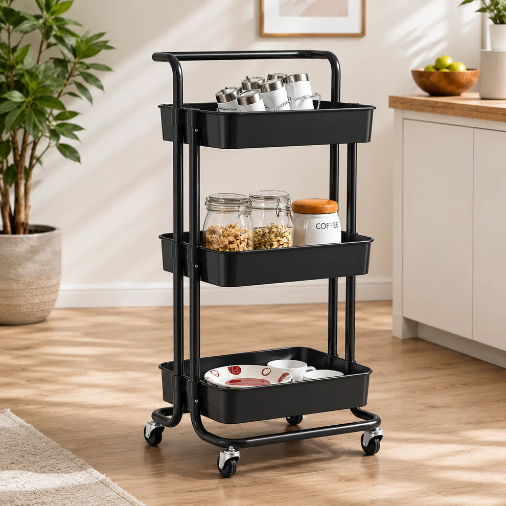 3-Tier Organizer Trolley – Lockable Wheels Kitchen Cart
