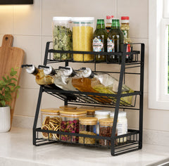 3-Tier Kitchen Storage Rack – Wall Mount Dish Organizer