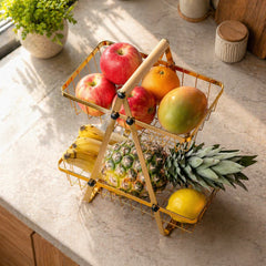 2-Tier Carry & Serve Fruit Basket – With Wooden Handle