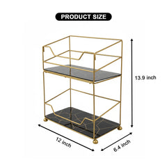 2-Tier Elite Vanity Tower – Gold Metal with Wooden Trays
