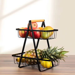 2-Tier Carry & Serve Fruit Basket – With Wooden Handle
