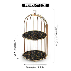 2-Tier Golden Vanity Cage – Wooden Base Makeup Organizer