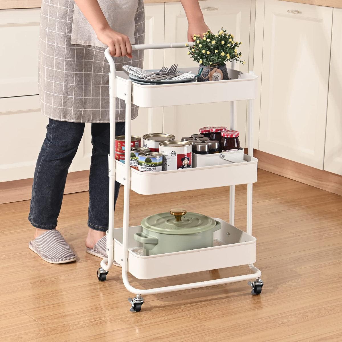 3-Tier Organizer Trolley – Lockable Wheels Kitchen Cart