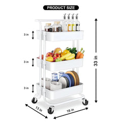 3-Tier Organizer Trolley – Lockable Wheels Kitchen Cart