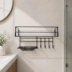 Bathroom Storage Shelf with Hooks and Soap Dish