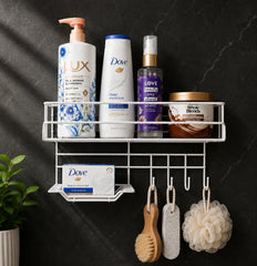 Bathroom Storage Shelf with Hooks and Soap Dish