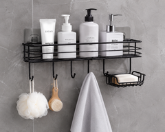 Bathroom Storage Shelf with Hooks and Soap Dish