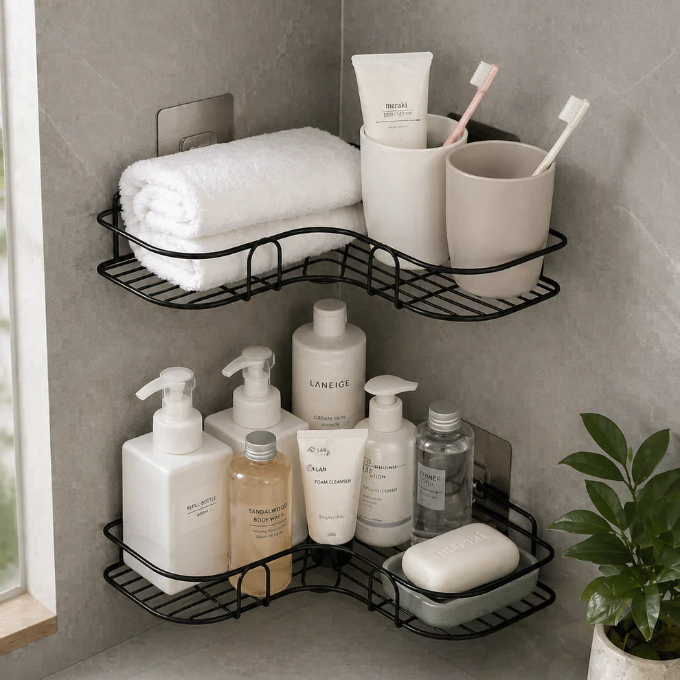 Bathroom Metal Corner Stand – Punch-Free Organizer