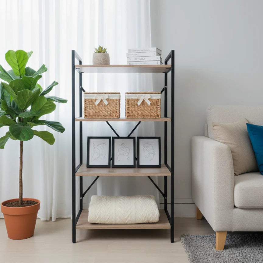 4-Tier Universal Storage Rack – Wood & Steel Home Organizer