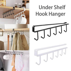 Cabinet Under Shelf 6 Hooks Iron Hanging Rack